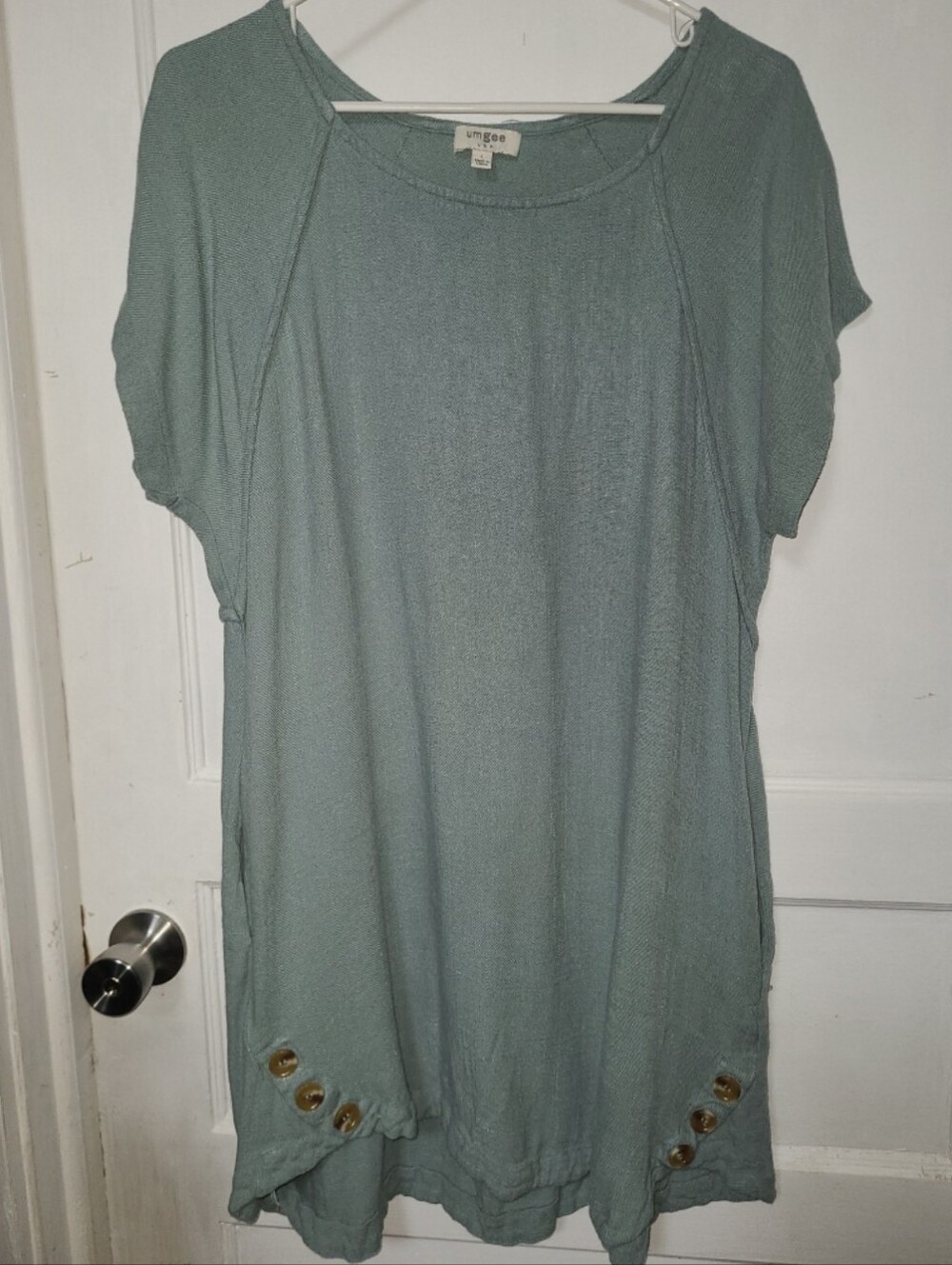 Umgee Linen Blend Sage Green Short Sleeve Tunic Mini Dress large